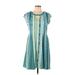 New Directions Casual Dress - Mini Keyhole Short sleeves: Teal Dresses - Women's Size Large Petite