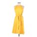 Ann Taylor LOFT Casual Dress - A-Line Halter Sleeveless: Yellow Print Dresses - Women's Size 8 Petite