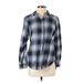 H&M Long Sleeve Button Down Shirt: Blue Plaid Tops - Women's Size Small