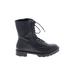 Ann Taylor LOFT Boots: Combat Chunky Heel Casual Black Solid Shoes - Women's Size 6 1/2 - Round Toe