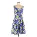 DressBarn Casual Dress - A-Line Scoop Neck Sleeveless: Blue Floral Dresses - Women's Size 10