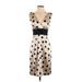 Eliza J Casual Dress - Sheath V-Neck Sleeveless: Ivory Polka Dots Dresses - Women's Size 2