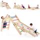 Maxmass 5-in-1 Kids Climbing Frame, Foldable Montessori Climbing Toy Set with 3 in 1 reversible ramp and Convertible Climber Ladder, Wooden Toddler Climber Jungle Play Gym Set for Indoors Outdoors
