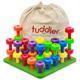 Tuddler Brightly Colored Stackable Pegs and Peg Board Set/Montessori Educational Toy for Toddlers and Kids + Pattern Card + Drawstring Backpack for portability and neat storage