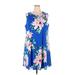 Jessica Howard Casual Dress - Mini Crew Neck Sleeveless: Blue Print Dresses - Women's Size 20