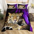 SJSXWQN Single Duvet Cover Set Purple Leopard Bedding for Kids Single Duvet Cover with Zipper Closure Soft Hypoallergenic Microfiber Duvet Cover 53.1"x 78.7" + 2 Pillowcases 19.7"x 29.5"