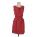 Ann Taylor LOFT Casual Dress - Mini Scoop Neck Sleeveless: Burgundy Print Dresses - Women's Size Medium