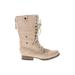 Wild Diva Boots: Combat Chunky Heel Bohemian Tan Solid Shoes - Women's Size 7 1/2 - Round Toe