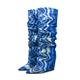 10.5Cm Fold Over Knee High Boots for Women Pointed Wedge Heel Knee Boot Wedge Heel Boot,Blue,42