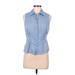 Ann Taylor LOFT Sleeveless Button Down Shirt: Blue Solid Tops - Women's Size 8