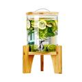 Glass Drink Dispenser with Stand, Stand Cold Beverage Dispensers,Glass Beverage Dispenser with Spigot and Wood Stand - 100% Leak Proof, Large Drink Dispensers for Parties, Bars, Restaurants