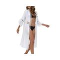 GLYLFQZJ Bikini Cover-Up Boho Stripe Swimsuit Cover Up With Belt Tunic Sarong Cardigan Dress Women Bikini Cover-Ups Beach Wear Kimono-White-L