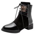 REKALFO Ankle Boots For Women Short Boot Round Toe Chunky Block Heel Suede Zipper Lace Up Ladies Dress Shoes Black 5.5 UK