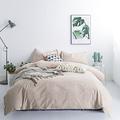 SUSYBAO Tan Gingham Duvet Cover King 100% Washed Cotton Beige Plaid Duvet Cover Set 3 Pieces 1 Checkered Grid Duvet Cover with Zipper Ties 2 Pillowcases Vintage Luxury Soft Gingham Bedding Set Durable