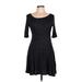 Popular Basics Casual Dress - Mini Boatneck 3/4 sleeves: Black Print Dresses - Women's Size Large