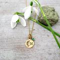 14K Solid Gold Raw Edge Vine Initial & 3mm Gemstone Necklace, Charm, 14K Yellow Personalized Necklace