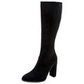 REKALFO Suede Chunky Heel Winter Knee High Boots Women Round Toe Zipper Block Heeled Retro Comfort Dress Boot Black 4.5 UK