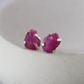 Raw Ruby Studs, Rough Stud Earrings, Sterling Silver Prong Set Gems, July Birthstone Jewelry