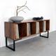 Walnut Vinyl Storage Record Player Stand, Solid Wood On Minimalist Square Legs. "Condor Cabinet