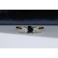 18Ct Gold Sapphire & Diamond Ring, Vintage, 18K Yellow Gold, Hallmarked, Trilogy, Oval Cut, Engagement Ring, Eternity Ring, Size UK O Us 7.25 Eur 55