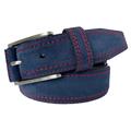 Mens Italian Suede Belt Blue With Double Red Contrast Stitch 35mm