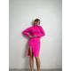 Pink Wool Dress For Women Knitted Sweaterdress Warm Maxi Cozy Turtleneck High Slit Bodycon Midi Winter