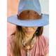 Blue Fedora With Wide Wildflower Hat Band, Handmade Floral Leather Brim Wool Fedora, Cute Hat, Summer