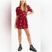 Free People Dresses | Free People Adelle Tunic/ Mini Dress Womens S Small Red Floral Puff Sleeves | Color: Purple/Red | Size: S