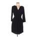 Dana Buchman Casual Dress - Shirtdress V-Neck 3/4 sleeves: Black Solid Dresses - Women's Size Large Petite