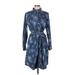 Lands' End Casual Dress - A-Line High Neck Long sleeves: Blue Dresses - New - Women's Size Medium