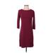 White House Black Market Casual Dress - Sheath Crew Neck 3/4 sleeves: Burgundy Print Dresses - Women's Size X-Small