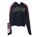 Adidas Tops | Adidas Small Black, White, Pink Solid, Stripe Cropped, Hoodie, Sweatshirt | Color: Black/Pink | Size: S