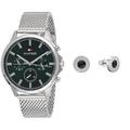 Tommy Hilfiger Multi Zifferblatt Quarz Uhr für Herren mit Silbernes Edelstahl-Mesh-Gliederarmband - 1710499 Jewelry Ohrstecker für Herren aus Edelstahl mit Kristallen - 2790379