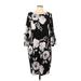 Calvin Klein Casual Dress - Sheath Scoop Neck 3/4 sleeves: Black Floral Dresses - Women's Size 12