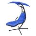 Hanging Curved Chaise Lounger with Canopy, Outdoor Swing Hammock Chair