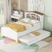 Twin Size Wood Platform Bed, with House-shaped Storage Headboard and Trundle Bed, Easy Assembly, White