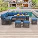 U-MAX 9 - Person Outdoor Seating Group w/ Cushions & Cover Wood/Metal in Blue | Wayfair 16313DL+14132GR-W02