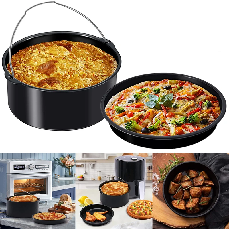 Zubehör für Luftfritteusen, langlebige Luftfritteuse, Pizzapfanne und Backen von Kuchen, Eimer-Set, Brot, Gebäck, Backwerkzeuge, Küchenzubehör Image