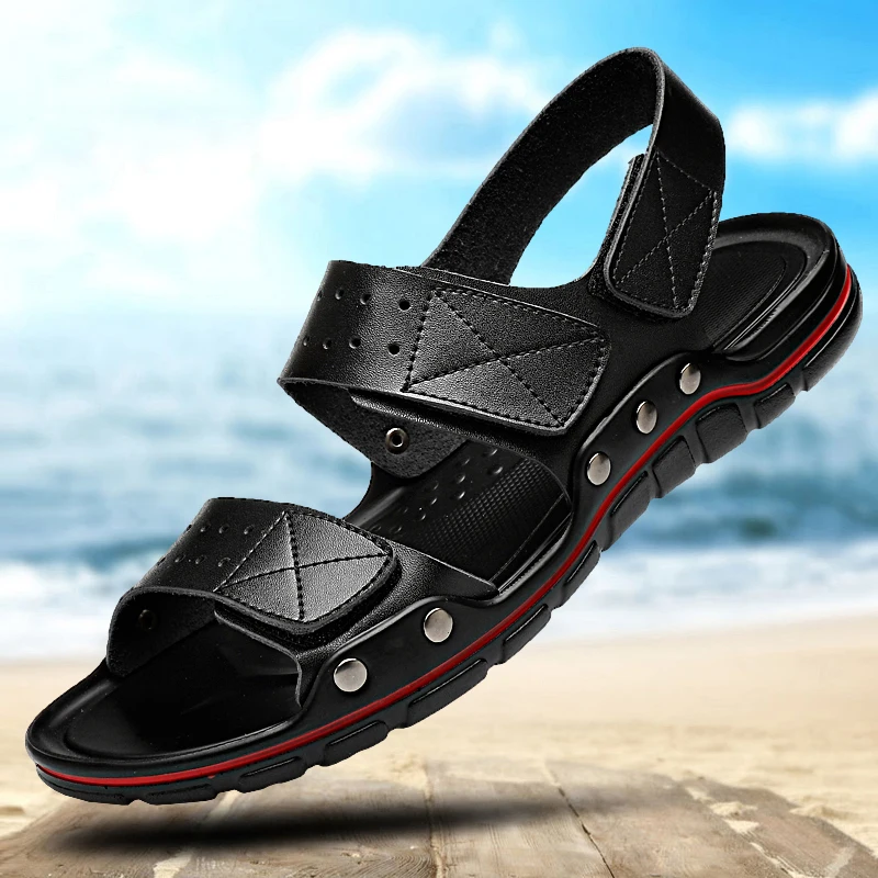 Sommer Männer Leder Casual Sandalen Plus Größe 50, Outdoor Schwarz Walking Weiche Luxus Schuhe Alias Hombre Neue Mode 2021