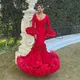 Klassische rote Meerjungfrau Abendkleider Spanisch Rock Damen formelle Party kleid extra üppige