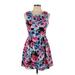 Lily Rose Casual Dress - A-Line Scoop Neck Sleeveless: Blue Floral Dresses - Women's Size Large