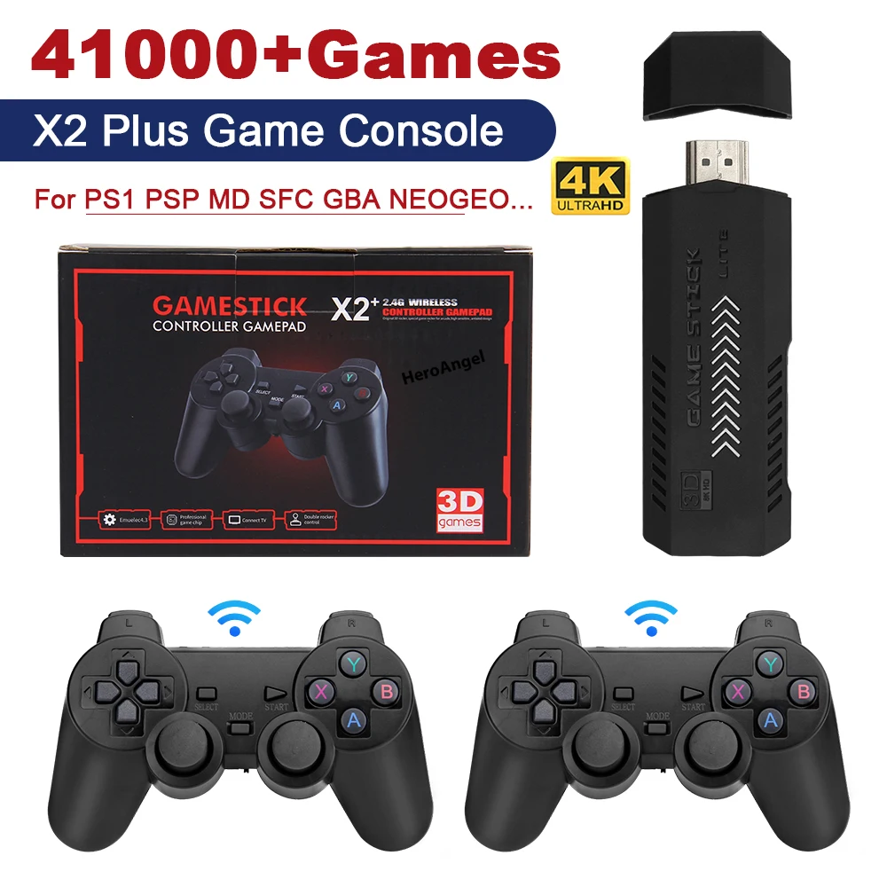 Console de jeu vidéo avec double manette sans fil, jeux rétro pour PSP, PS1, David, cadeau garçon, X2 Plus, 1080P, 2.4G, 41000 Go, 128 jeux, nouveau