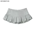 EllYANEllTIAN-Mini jupe à plis larges pour femme tissu éponge gris clair volants jupe trapèze