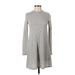 Dee Elle Casual Dress - A-Line High Neck Long sleeves: Gray Print Dresses - Women's Size Small
