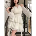 Jielur-Mini robe en mousseline de soie pour femme manches longues même les robes de soirée dame