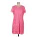 Isaac Mizrahi LIVE! Casual Dress - Mini High Neck Short sleeves: Pink Print Dresses - Women's Size Medium