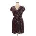 J.Crew Casual Dress - Wrap V Neck Short sleeves: Brown Leopard Print Dresses - Women's Size 16