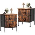 Mercer41 Nightstand, Small Dresser for Bedroom, End Table w/ 2 Fabric Drawer Bedside Closet Wood/Upholstered/Metal in Black | Wayfair