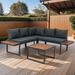 Latitude Run® 4 Piece L-shaped Patio Outdoor 5-seater Sectional Sofa Seating Group Conversation Sets w/ Side Table & Dark Grey Cushions | Wayfair