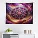 Bungalow Rose Purple Wall Hanging Tapestry Galaxy Clouds Around Mandala Fuchsia & Amber, Microfiber in Blue/Brown/Green | 23" H x 28" W | Wayfair